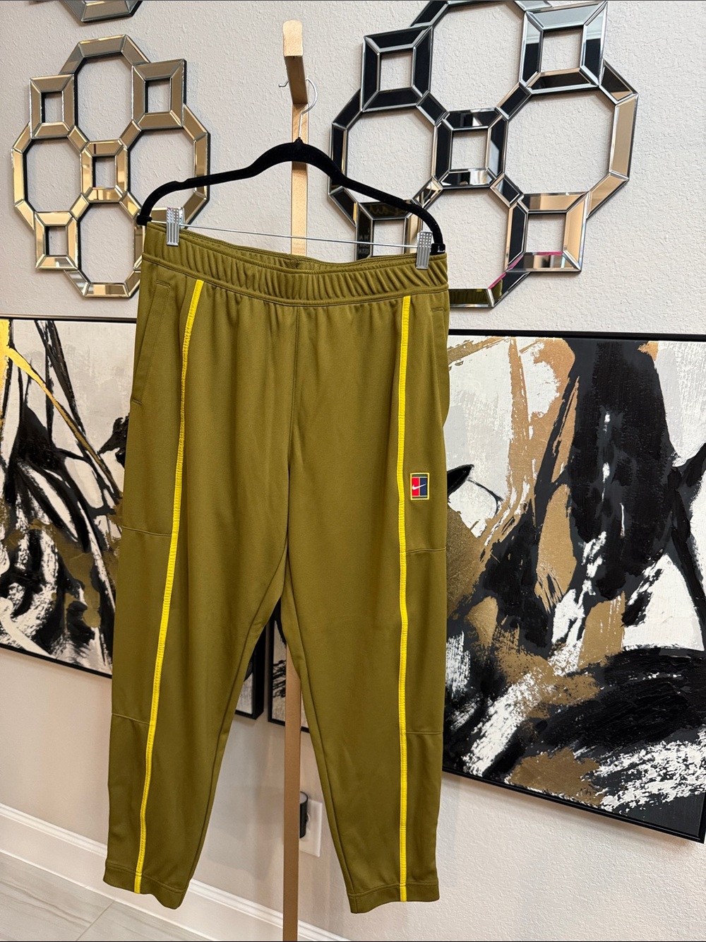 Nike Olive Green Joggers with Yellow Side Piping